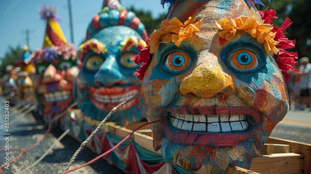 Fototapeta premium Vibrant Fourth of July Parade Float in Tug of War Battle - Eye-Level Perspective Captured in Action