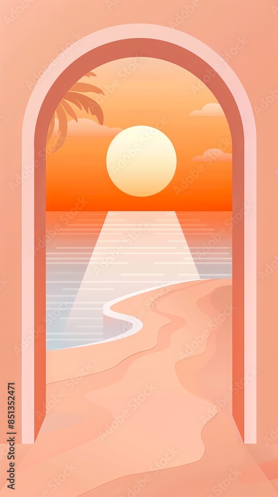 Fototapeta premium An archway with a beach and sunset.