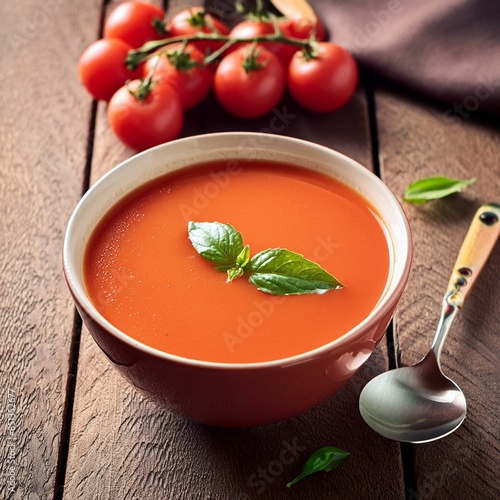 Healthy tomato soup in bowl 