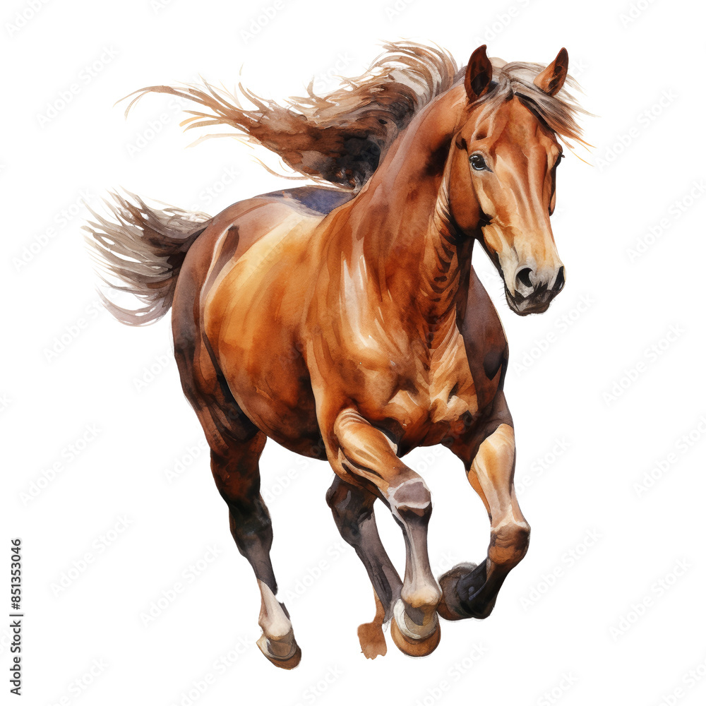 Obraz premium horse running watercolor isolated on transparent background cutout