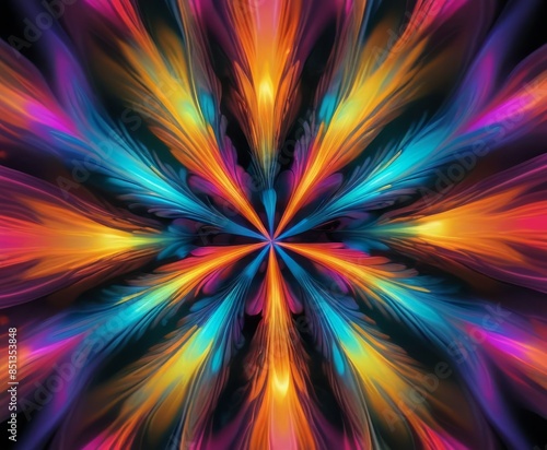 A stunning abstract artwork showcasing a vibrant explosion of colors radiating from the center, creating a mesmerizing and dynamic visual effect.. AI Generation