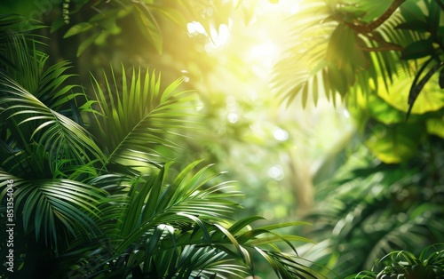 Wallpaper Mural Detailed image of a tropical rainforest with diverse plant life, bright green foliage, natural light, exotic and vibrant, nature conservation concept Torontodigital.ca