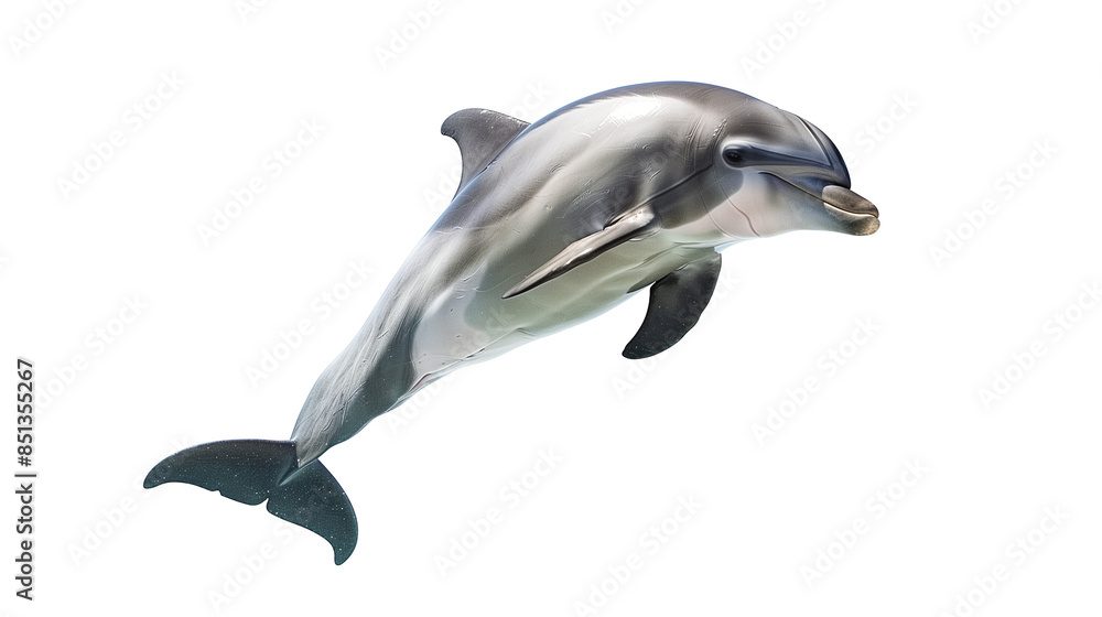 Side View of a Dolphin Isolated on White Background, Detailed, PNG