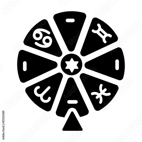 Trendy glyph icon of a zodiac wheel 
