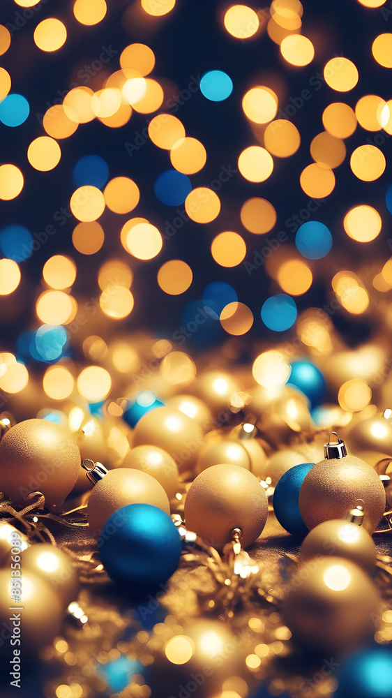 Bright Gold Bokeh Lights Abstract Background Cheerful Christmas Design in vertical