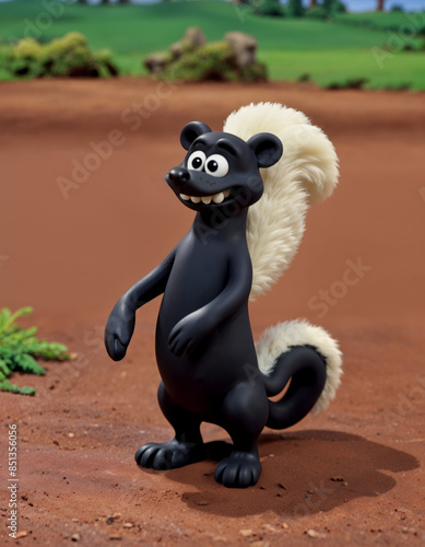 Claymation, toon skunk character, mala.