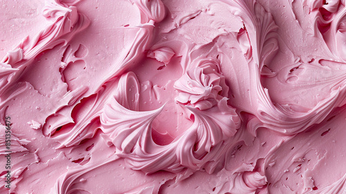 Pink icing frosting close up texture.