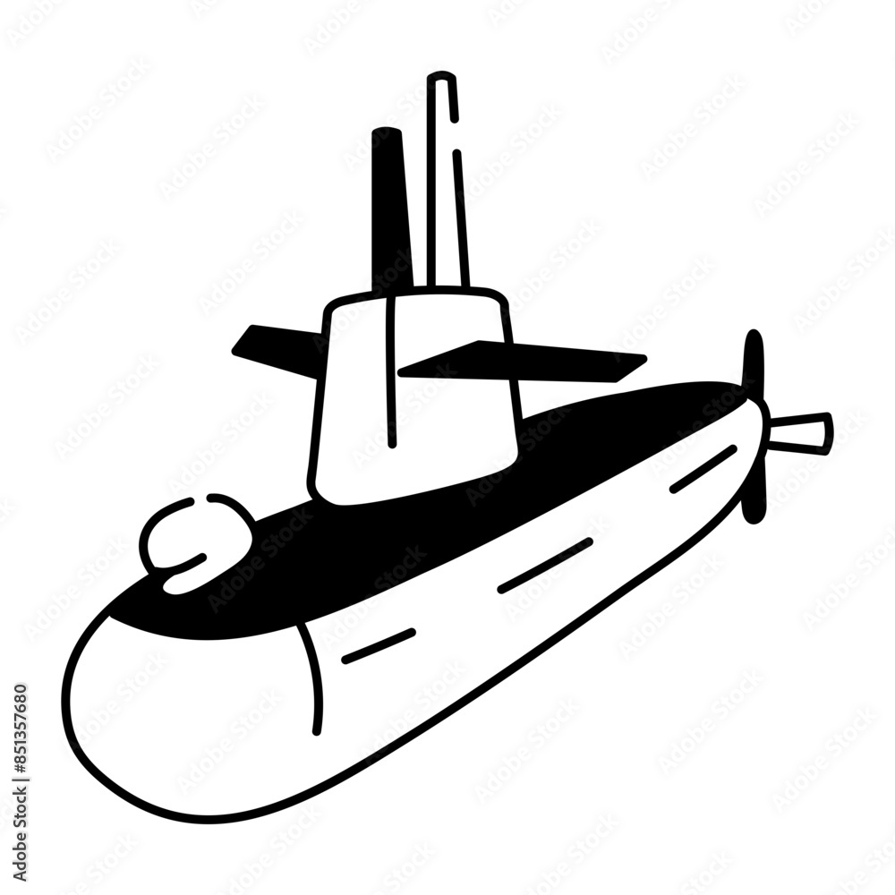 An editable doodle icon of military submarine An editable doodle icon of military submarine