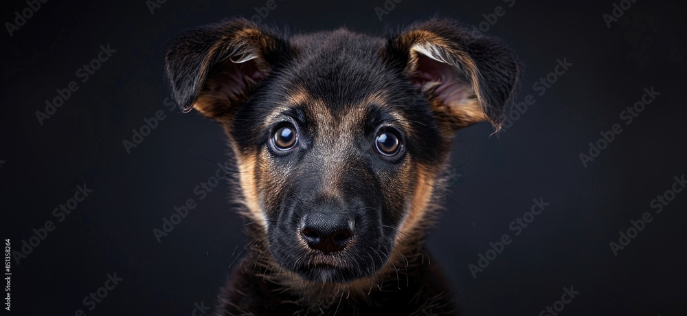 Fototapeta premium German shepherd puppy portrait against dark background