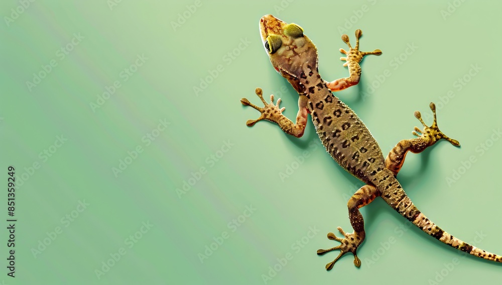 Naklejka premium A gecko is on a green background.