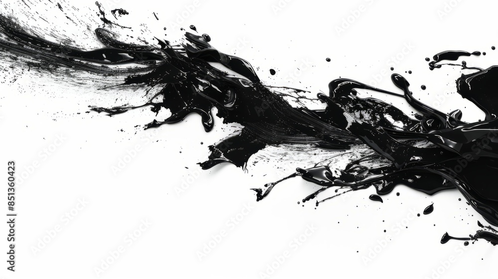 Abstract black in splash, paint, brush strokes, stain grunge isolated on white background, Japanese style with Generative AI. hyper realistic 