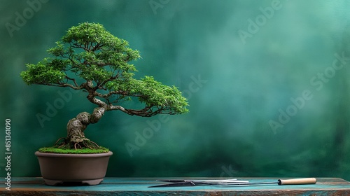 Bonsai Tree and Pruning Tools on Table