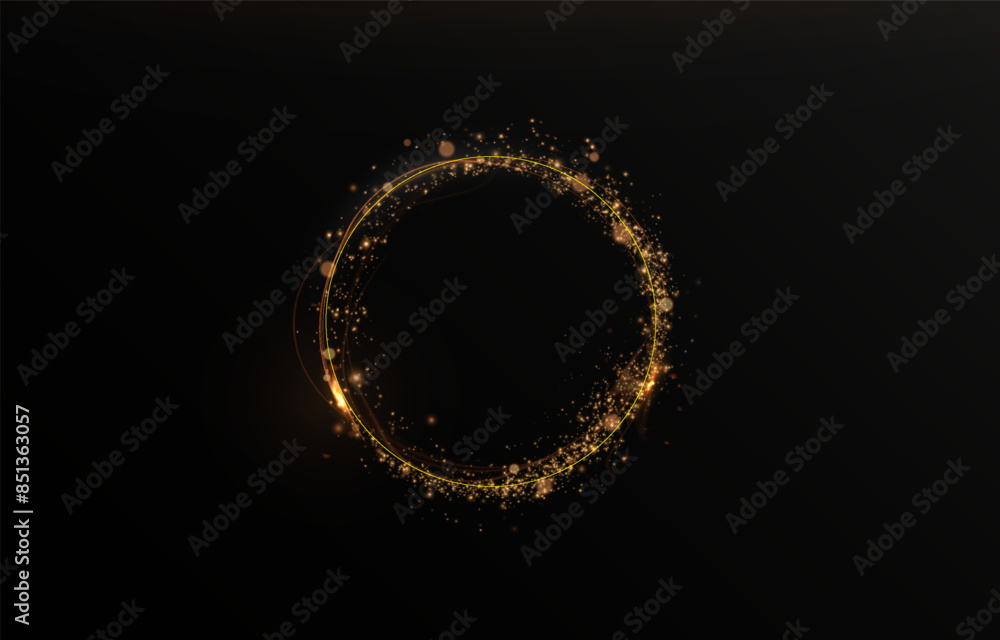 Vector light line effect of golden circle. Luminous fire trail on a transparent background. Light round line with an advantage effect. Golden dust circle light png. Vector light line effect of golden circle. Luminous fire trail on a transparent background. Light round line with an advantage effect. Golden dust circle light png.