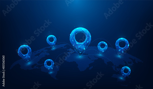 gps location pin icon digital technology global communication on map background. navigator logistic world. point marker delivery tracking. vector illustration fantastic hi-tech design.