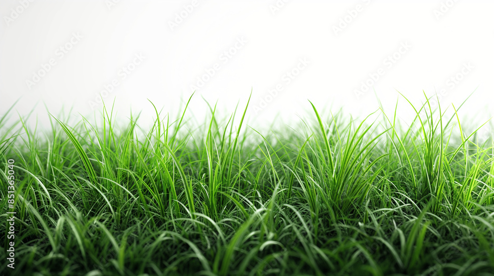 Fototapeta premium Thick short grass, white background, realistic photography, vibrant empty scene style, well lit, natural scenery, full of energy, on transparent background