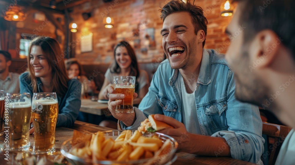 The friends enjoying beer