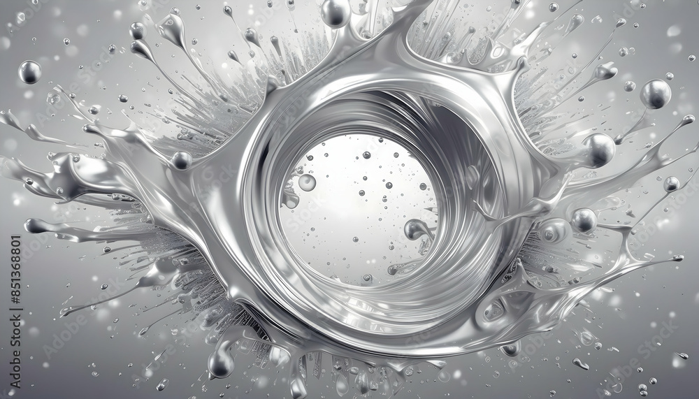 Fototapeta premium Circle splashing point, a fast motion blurred abstract silver background on digital art concept, Generative AI.