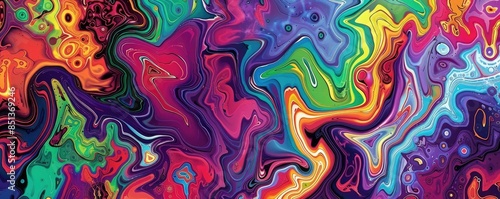 Vivid abstract fluid art with swirling multicolored patterns including blue, red, green, and purple creating a dynamic, psychedelic effect. photo