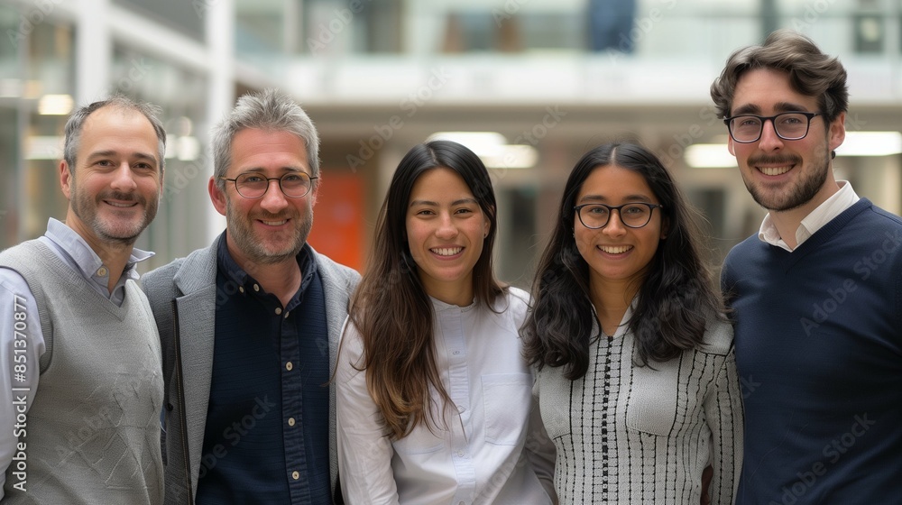 Diverse Team of Multiracial and Multi-gender Colleagues Smiling at Camera in Spacious Office Background, Representing Inclusion, Unity, and Professional Collaboration Diverse Team of Multiracial and Multi-gender Colleagues Smiling at Camera in Spacious Office Background, Representing Inclusion, Unity, and Professional Collaboration