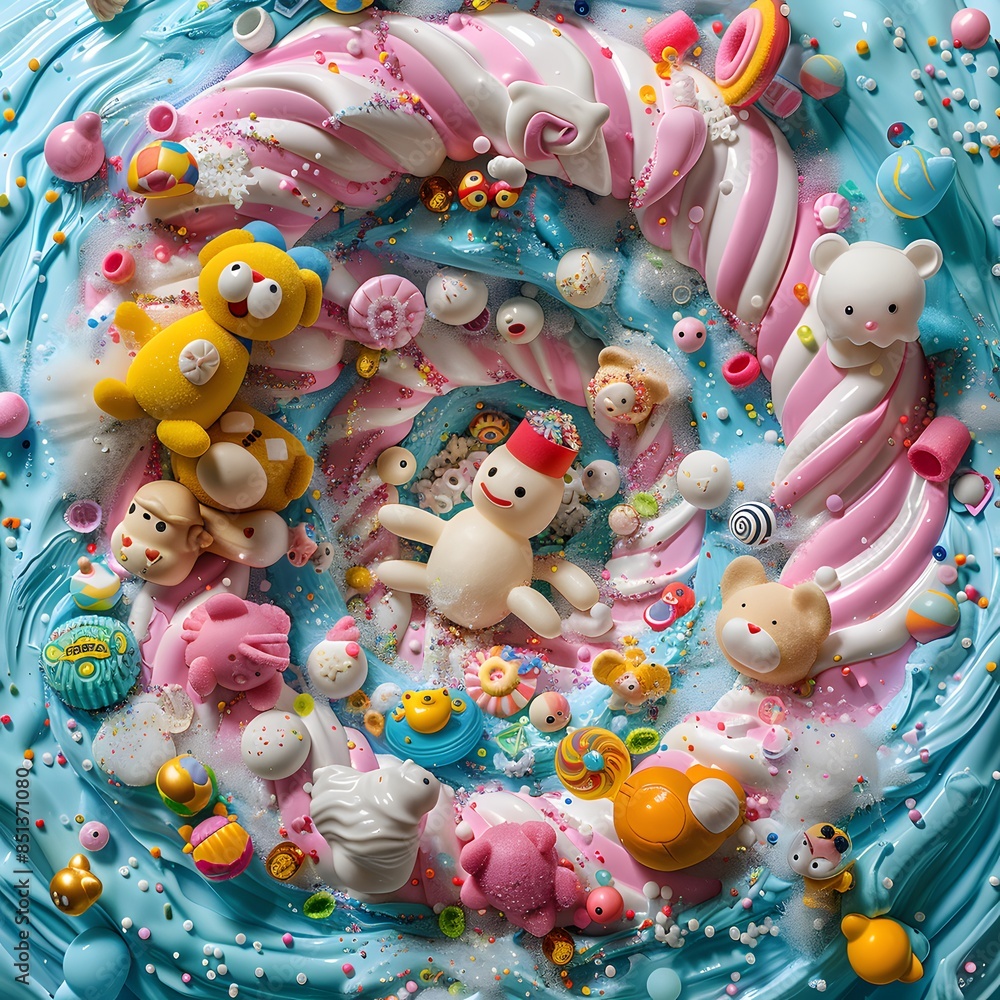 Whimsical Toy Wonderland in a Candy-Colored Swirl Whimsical Toy Wonderland in a Candy-Colored Swirl