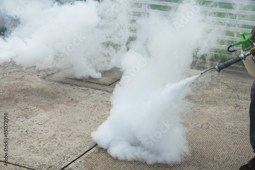 Village legal entity employees are spraying mosquito repellent. photo