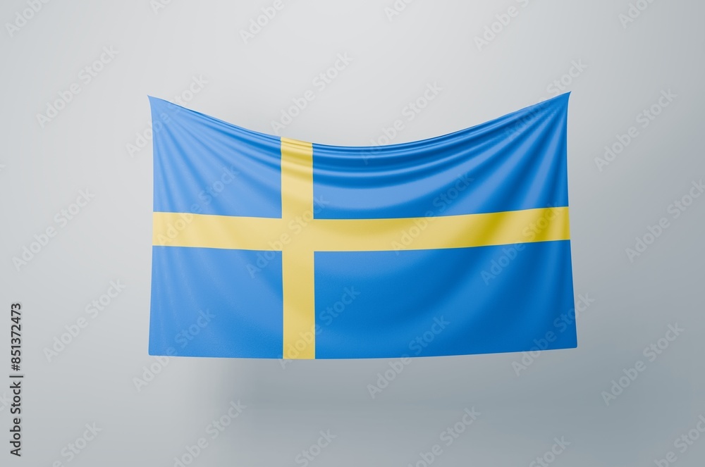 Obraz premium Sweden National Flag Waving Proudly. 3D Flag Banner Illustration image
