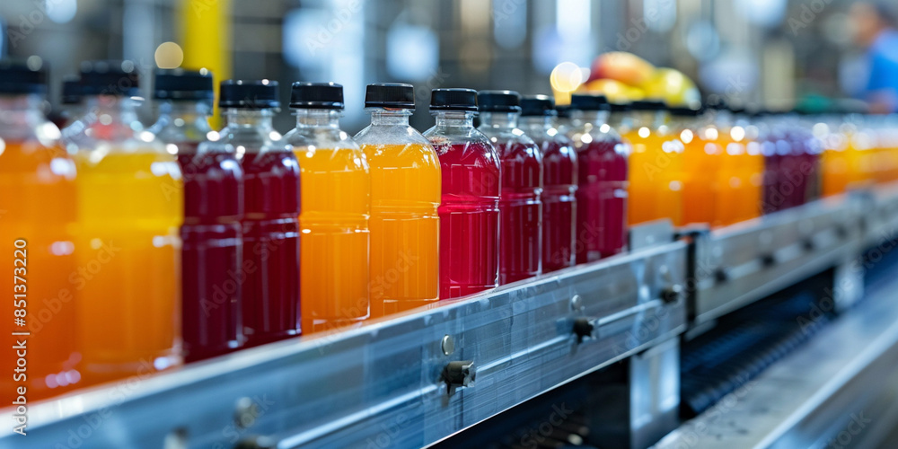A drink production line with bottled juice
A drink production line with bottled juice
