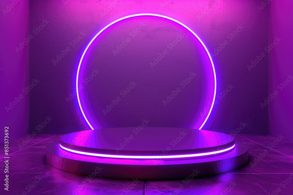 Dais in Purple Neon Showcase: Mockup Round Product Display Stage with Violet Minimalist Background Dais in Purple Neon Showcase: Mockup Round Product Display Stage with Violet Minimalist Background