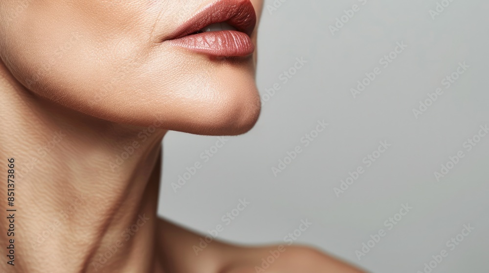 Obraz premium Neck Skin Lifting. Mature Woman with Smooth Skin and Beauty, Healthcare Concept