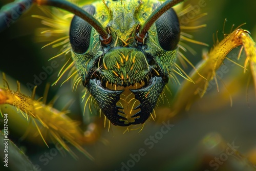Ant Macro. Closeup of Green Ant in Nature, Macro Insect Photography photo