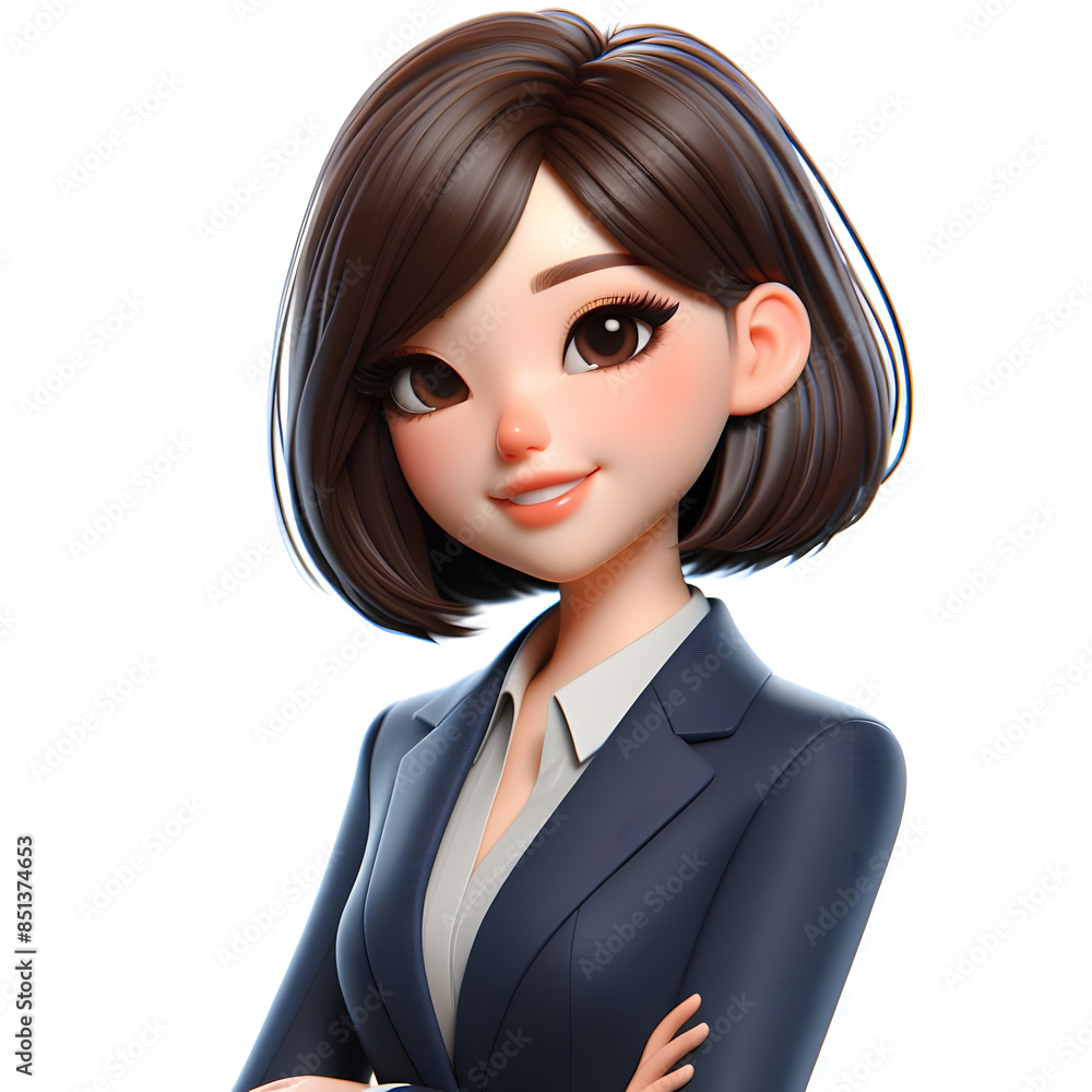 3D Rendering of Happy Asian Businesswoman with Glasses in Professional Attire 3D Rendering of Happy Asian Businesswoman with Glasses in Professional Attire