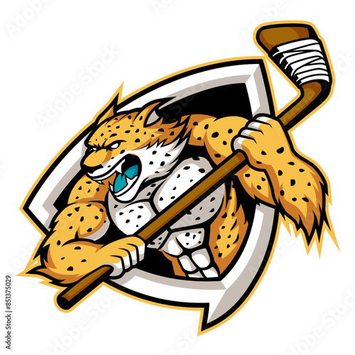 cheetah playing hockey mascot logo illustration