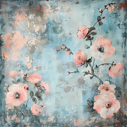 Floral Arrangement on a Textured Blue Background