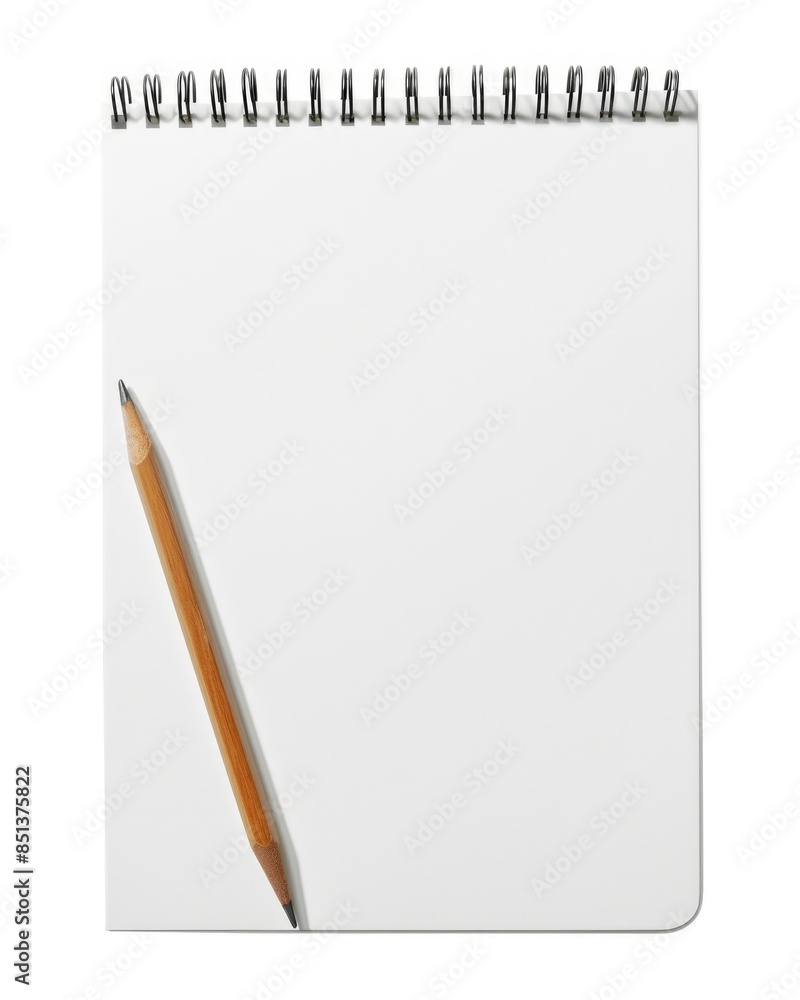 Pad And Pencil. Spiral Notebook with Blank Pages and Pencil on Isolated Background Pad And Pencil. Spiral Notebook with Blank Pages and Pencil on Isolated Background