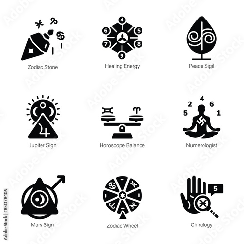 Bundle of Astrological Practices Glyph Icons

