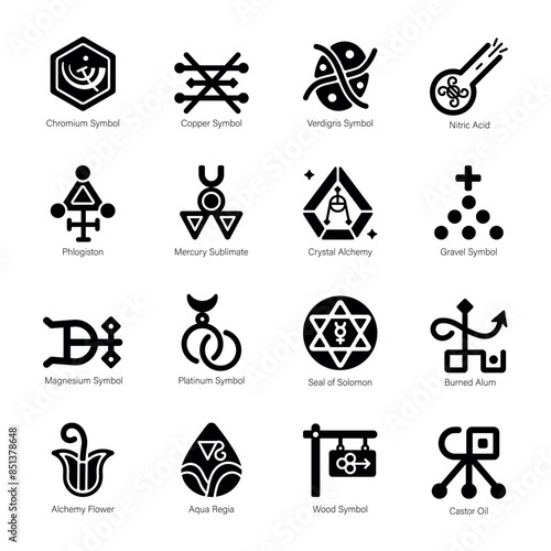 Handy Set of Alchemy Signs Solid Icons 

 photo