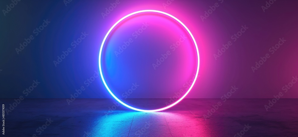 Neon circle. Blue and pink neon light round frame. Glowing ring with copy space Neon circle. Blue and pink neon light round frame. Glowing ring with copy space