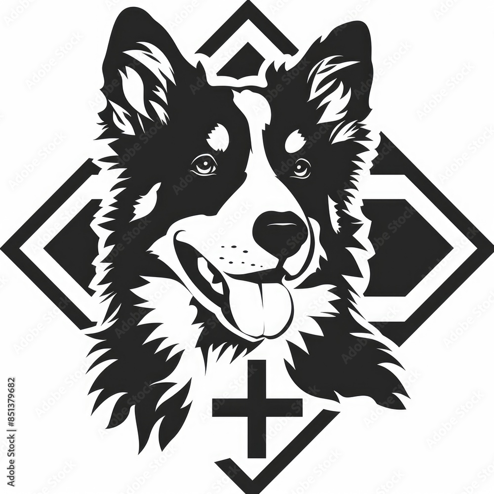 Naklejka premium Veterinarian Symbol. Veterinary Care with Dog Symbol and Medical Icons