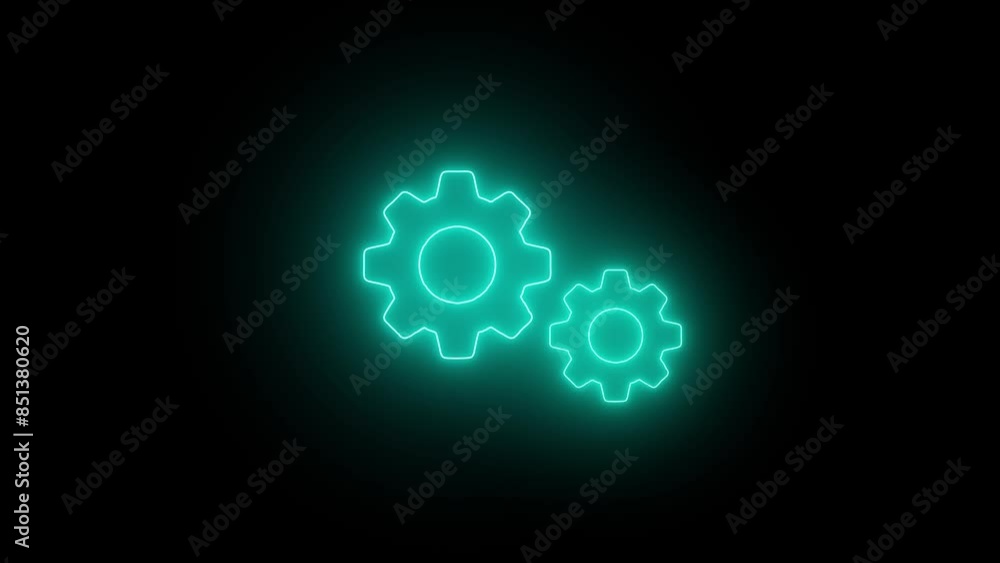 Moving glowing neon gears and arrows showing recycling animation . Moving glowing neon gears and arrows showing recycling animation .