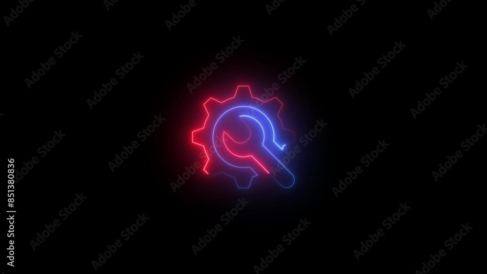 Animation of neon line cogwheel with forward arrow. Concept for growth and success business. Animation of neon line cogwheel with forward arrow. Concept for growth and success business.