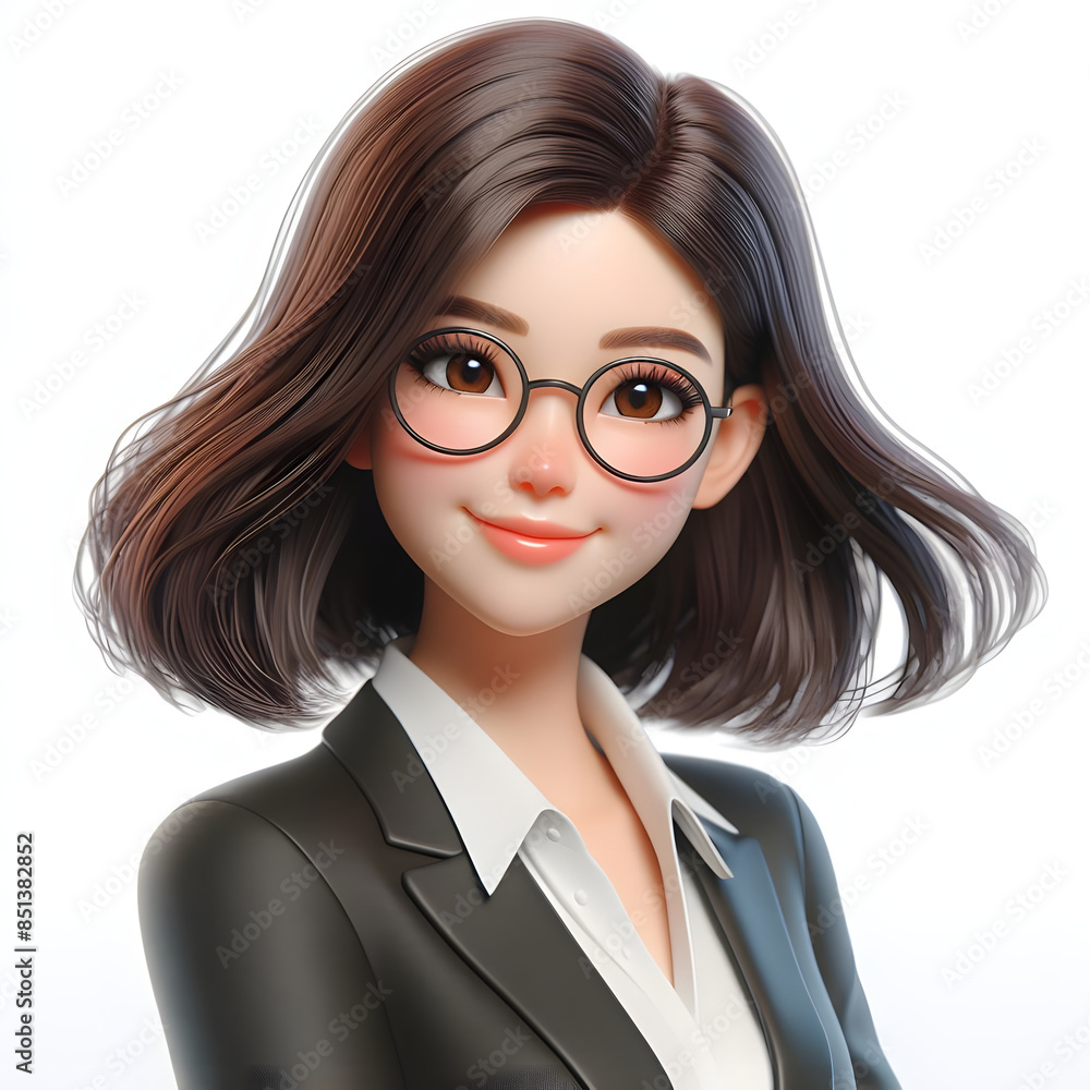 3D Rendering of Happy Asian Businesswoman with Glasses in Professional Attire 3D Rendering of Happy Asian Businesswoman with Glasses in Professional Attire