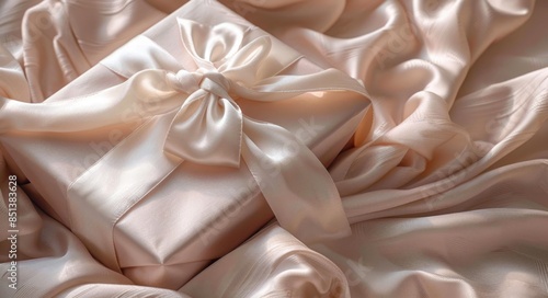 Wallpaper Mural Valentine Special. Delicate Mother's Day Gift Wrapping with Satin Bow on Soft Fabric Torontodigital.ca