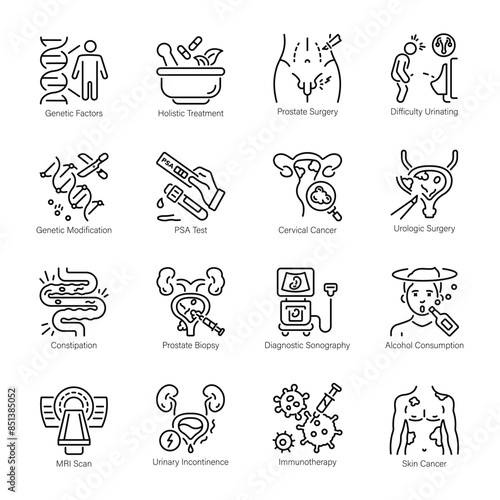 Collection of Prostate Cancer Diagnosis Linear Icons 

