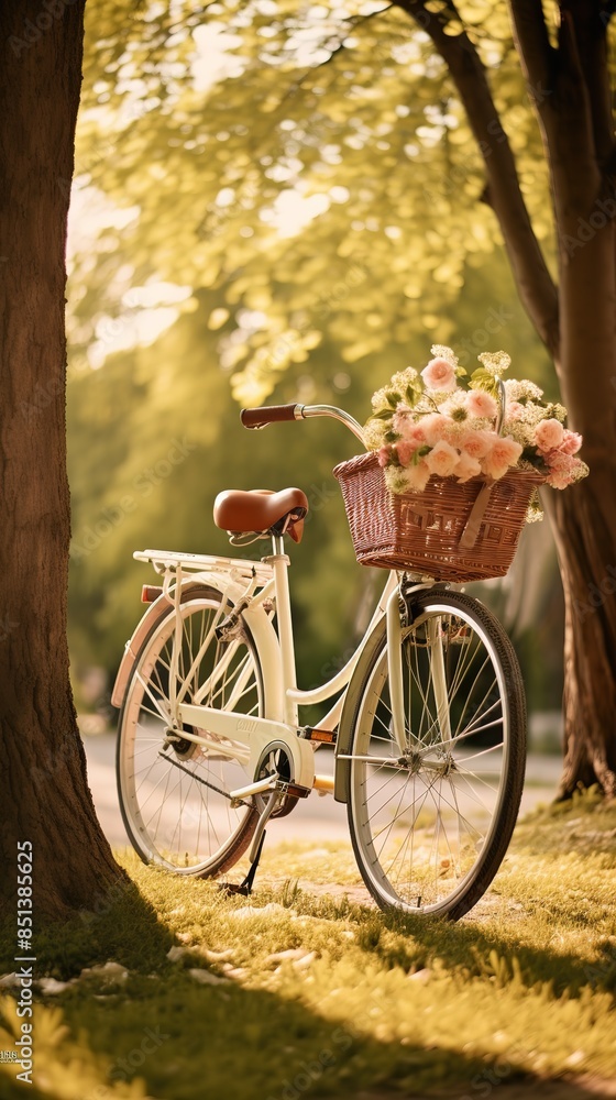 Fototapeta premium Blue Bicycle With Beautiful Flower