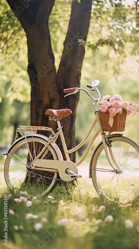 Blue Bicycle With Beautiful Flower photo