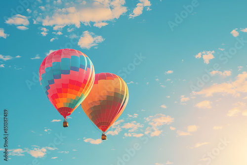 Colorful balloons floating against a clear blue sky, Colorful hot air balloons flying in the blue sky at the festival, Hot air balloons flying above clouds at sunset,Adventure and travel