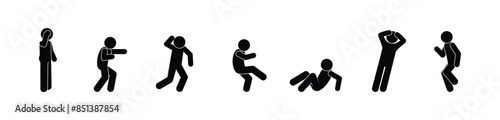 fight and conflict icon, people quarrel, stick figure man, silhouettes of people, human poses