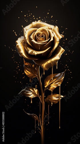 Fototapeta Naklejka Na Ścianę i Meble -  Gold flower paper and grass. 3d illustration, 3d rendering.