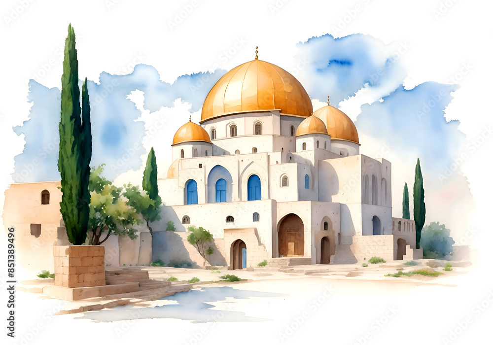 Fototapeta premium Palestine Country Landscape Watercolor Illustration Art