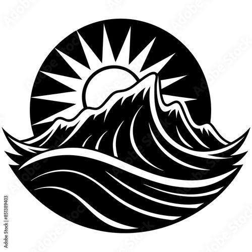 wave mountain sun vector silhouette illustration